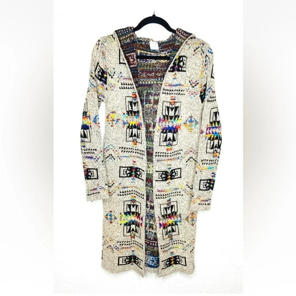 Northern Angel Colorful Aztec Knit Long Line Hood… - image 2